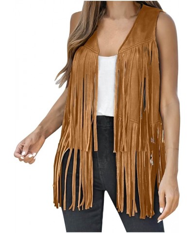 Womens Fringe Vest Casual Sleeveless Open Front Suede Cardigans Outwear Solid Color Tassle Hippie Waistcoat Jackets Tops 11 b...