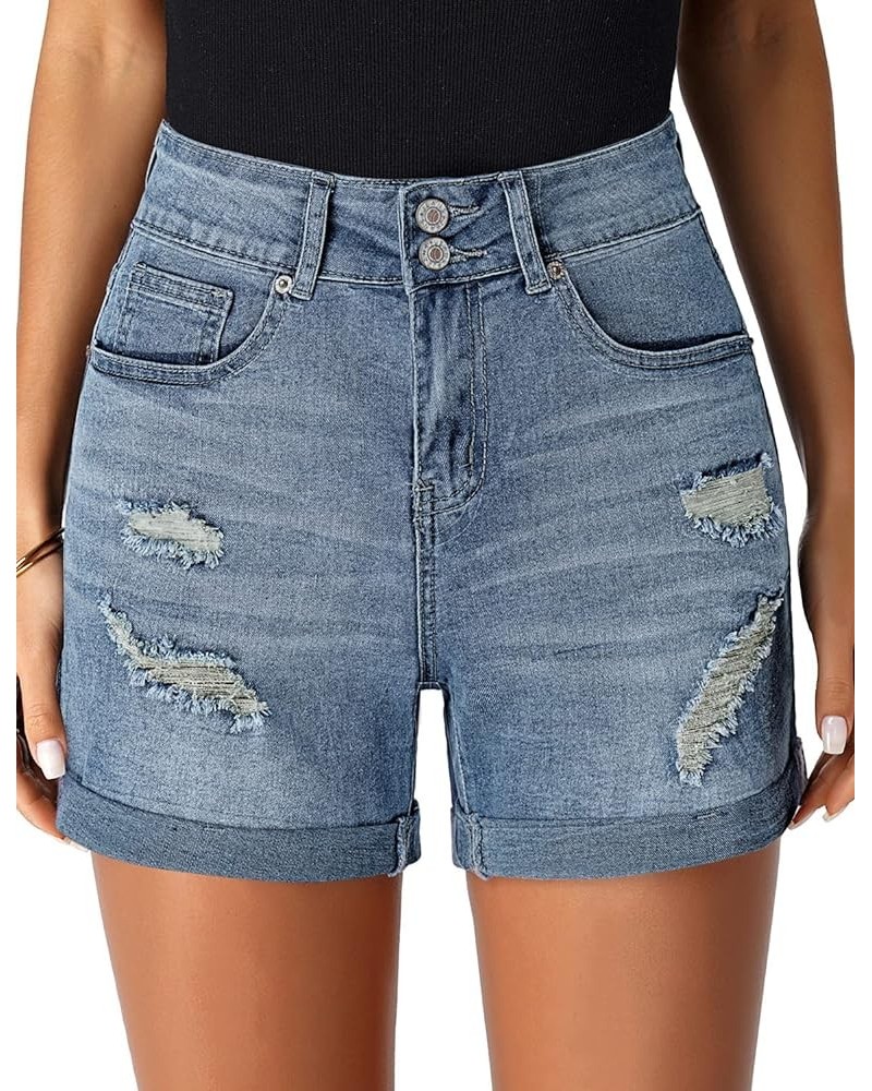 Jean Shorts Womens High Waisted Casual Summer Ripped Denim Shorts Stretchy Jean Shorts G-blue $21.99 Shorts