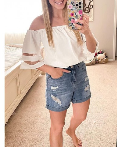 Jean Shorts Womens High Waisted Casual Summer Ripped Denim Shorts Stretchy Jean Shorts G-blue $21.99 Shorts