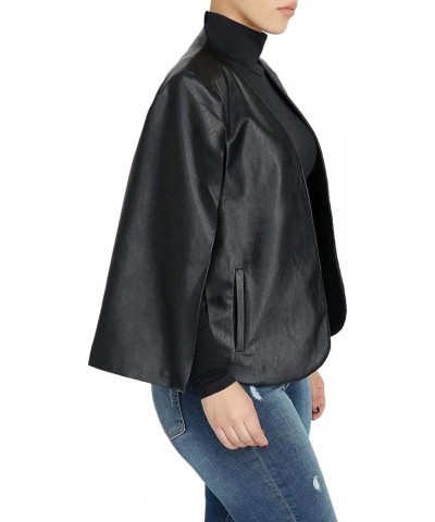 Women's PU Faux Leather Open Front Cape Cloak Poncho Slit Sleeve Short Jacket Coat Blazer Black $20.54 Coats