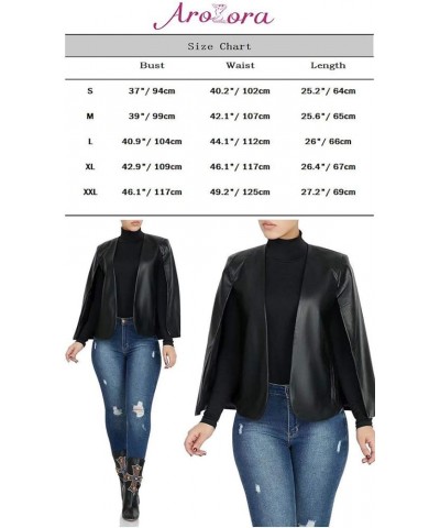 Women's PU Faux Leather Open Front Cape Cloak Poncho Slit Sleeve Short Jacket Coat Blazer Black $20.54 Coats