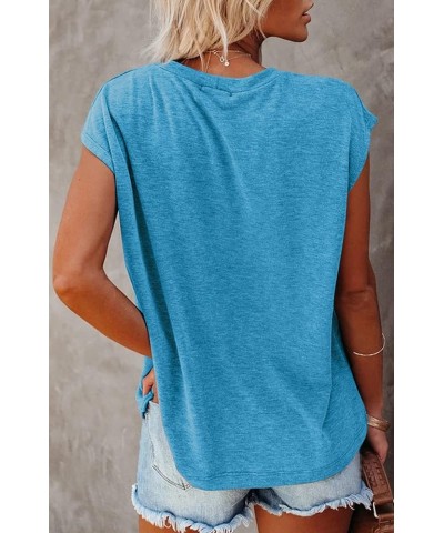 Women's Casual Cap Sleeve T Shirts Basic Summer Tops Loose Solid Color Blouse Lightblue $10.50 Blouses