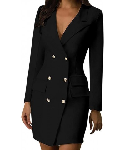 Solid Color Fall Dress for Women 2023 Long Sleeve Double Breasted Blazer Dresses Lapel Bodycon Dress with Pocket Black $9.72 ...