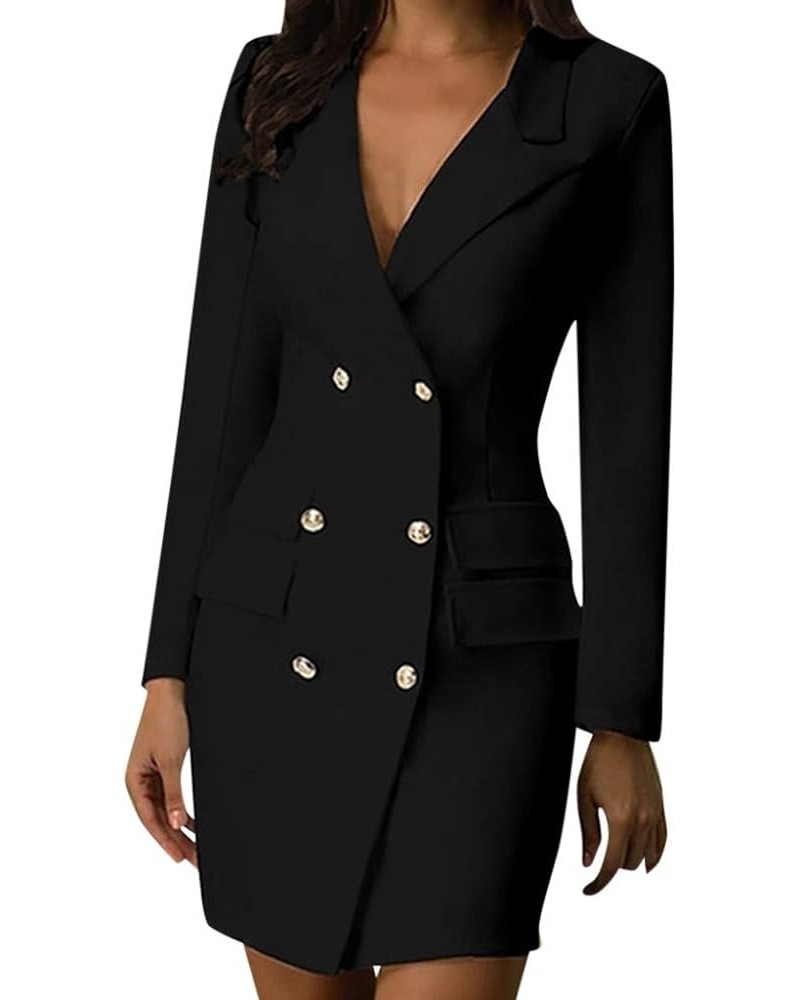 Solid Color Fall Dress for Women 2023 Long Sleeve Double Breasted Blazer Dresses Lapel Bodycon Dress with Pocket Black $9.72 ...