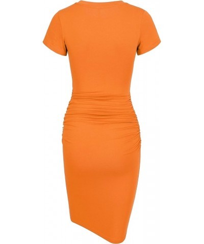 Women's Short Sleeve Ruched Sundress Knee Length Casual Bodycon T Shirt Dress Orange $17.84 Dresses