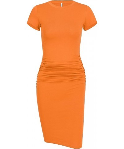 Women's Short Sleeve Ruched Sundress Knee Length Casual Bodycon T Shirt Dress Orange $17.84 Dresses