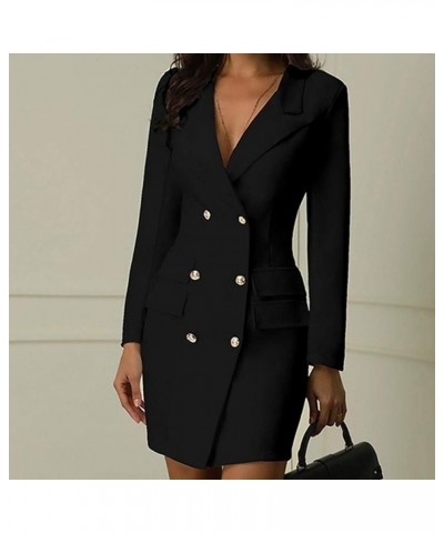 Solid Color Fall Dress for Women 2023 Long Sleeve Double Breasted Blazer Dresses Lapel Bodycon Dress with Pocket Black $9.72 ...