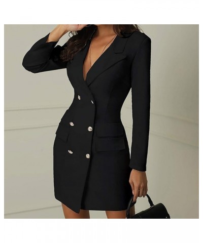 Solid Color Fall Dress for Women 2023 Long Sleeve Double Breasted Blazer Dresses Lapel Bodycon Dress with Pocket Black $9.72 ...