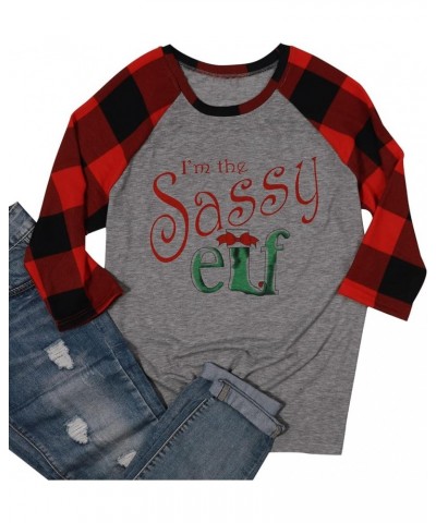 Im The Sassy Elf Shirts Women Raglan Christmas Baseball Shirts Letter Print 3/4 Sleeve Graphic Tee Shirts Red-gray $12.09 T-S...