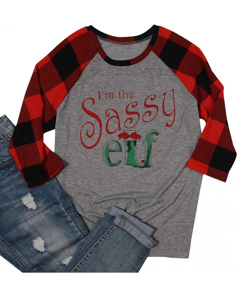 Im The Sassy Elf Shirts Women Raglan Christmas Baseball Shirts Letter Print 3/4 Sleeve Graphic Tee Shirts Red-gray $12.09 T-S...