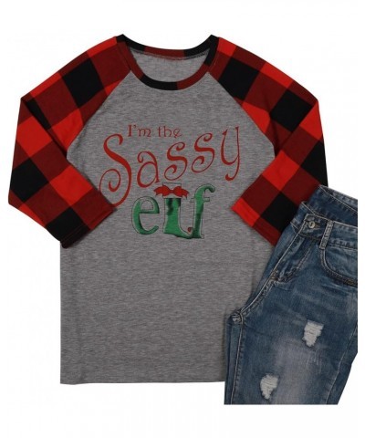 Im The Sassy Elf Shirts Women Raglan Christmas Baseball Shirts Letter Print 3/4 Sleeve Graphic Tee Shirts Red-gray $12.09 T-S...