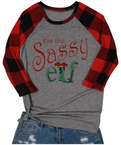 Im The Sassy Elf Shirts Women Raglan Christmas Baseball Shirts Letter Print 3/4 Sleeve Graphic Tee Shirts Red-gray $12.09 T-S...