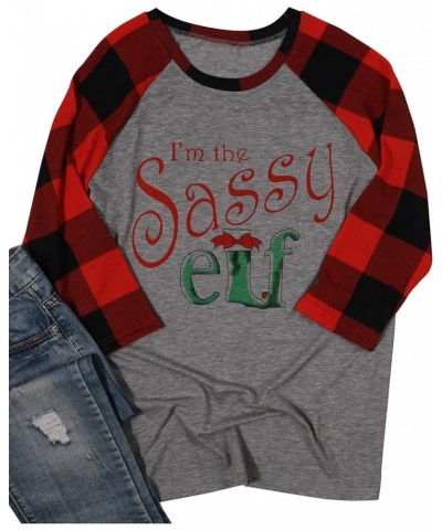 Im The Sassy Elf Shirts Women Raglan Christmas Baseball Shirts Letter Print 3/4 Sleeve Graphic Tee Shirts Red-gray $12.09 T-S...