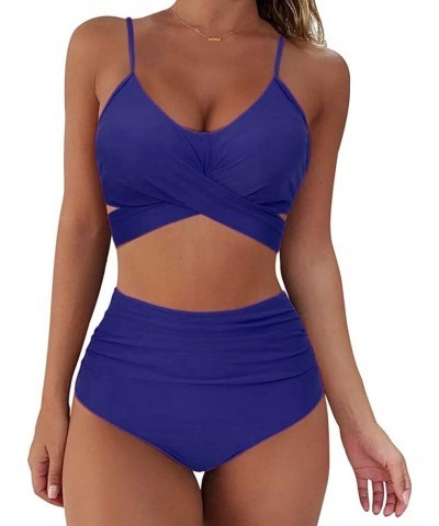 Womens Two Piece Swimsuits Wrap Front Twist Bikini High Waisted Bottom Tummy Control Bathing Suits Solid Color Swimwear 01-bl...