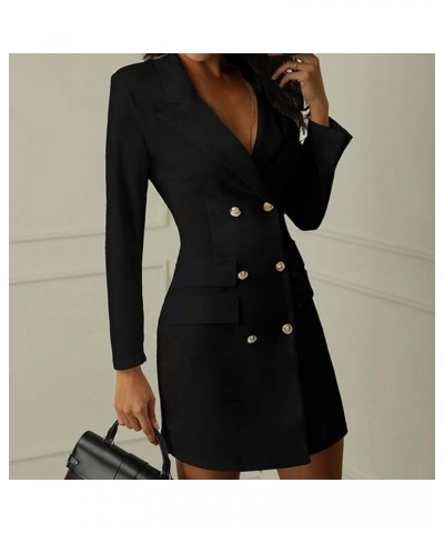 Solid Color Fall Dress for Women 2023 Long Sleeve Double Breasted Blazer Dresses Lapel Bodycon Dress with Pocket Black $9.72 ...