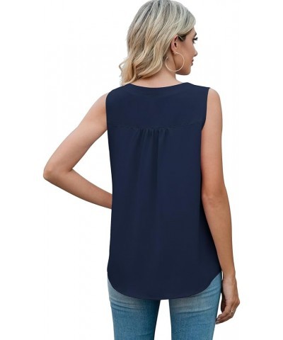 Women's Summer Sleeveless Chiffon Tank Tops Blouses Work Casual V Neck Button Blouses Shirts Tops Navy Blue $15.11 Tanks