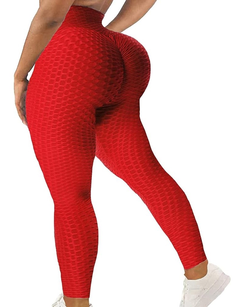 Women High Waisted Workout Yoga Pants Butt Lifting Scrunch Booty Leggings Tummy Control Anti Cellulite Textured Tights 1 Red ...