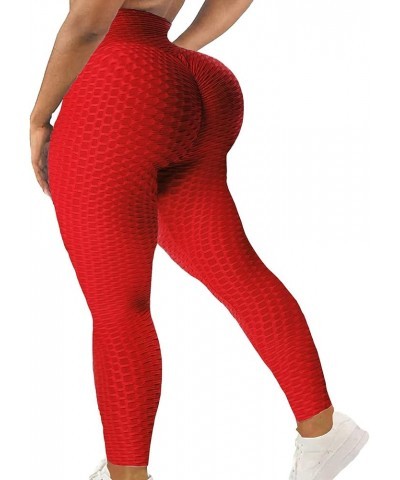 Women High Waisted Workout Yoga Pants Butt Lifting Scrunch Booty Leggings Tummy Control Anti Cellulite Textured Tights 1 Red ...