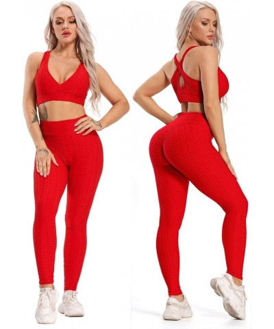 Women High Waisted Workout Yoga Pants Butt Lifting Scrunch Booty Leggings Tummy Control Anti Cellulite Textured Tights 1 Red ...