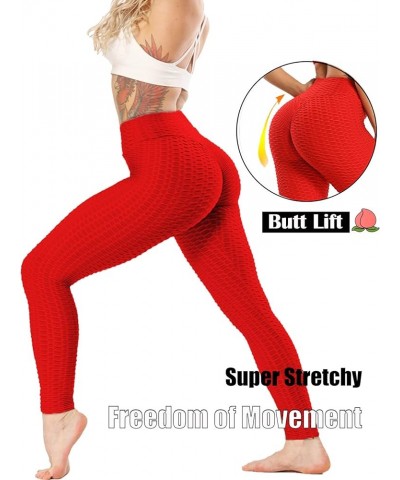 Women High Waisted Workout Yoga Pants Butt Lifting Scrunch Booty Leggings Tummy Control Anti Cellulite Textured Tights 1 Red ...