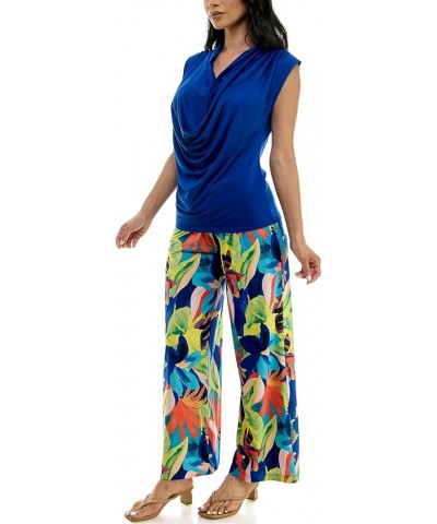 Women's Wide Leg Pull on Dty Knit Pant with Elastic Waist and Self Adjustable Tie Belt Surf the Web Multi $20.64 Pants