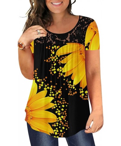 Plus Size Women's Casual Tunic Tops To Wear With Leggings Loose TShirts Ruched Flowy Lace Blouses Summer Yellow Flower $14.99...