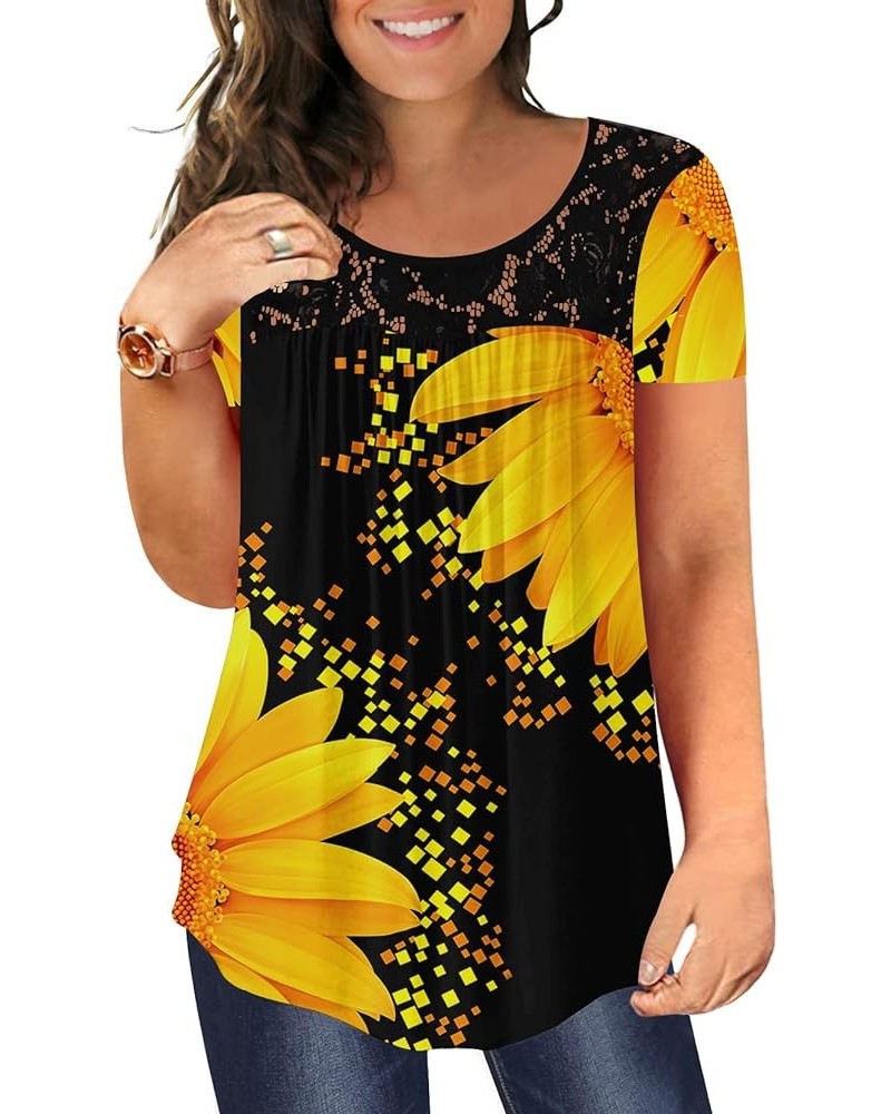 Plus Size Women's Casual Tunic Tops To Wear With Leggings Loose TShirts Ruched Flowy Lace Blouses Summer Yellow Flower $14.99...