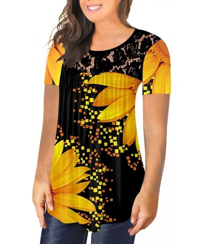 Plus Size Women's Casual Tunic Tops To Wear With Leggings Loose TShirts Ruched Flowy Lace Blouses Summer Yellow Flower $14.99...