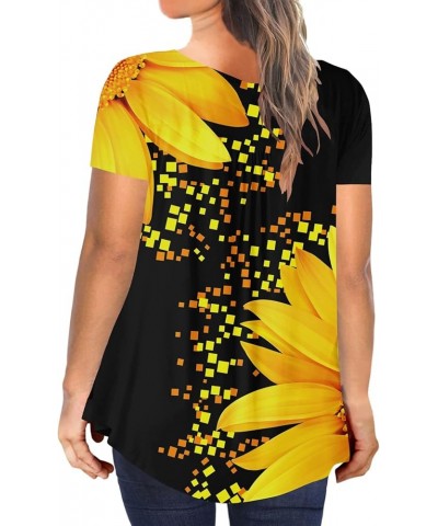 Plus Size Women's Casual Tunic Tops To Wear With Leggings Loose TShirts Ruched Flowy Lace Blouses Summer Yellow Flower $14.99...