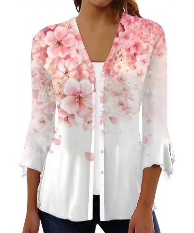 Kimonos for Women 3/4 Bell Sleeve Button-Down Front Beach Cover Up Bohemian Floral Printed Bolero Shrug Cardigan 13pink $10.9...