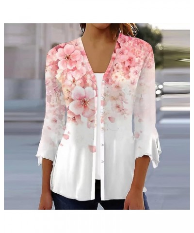 Kimonos for Women 3/4 Bell Sleeve Button-Down Front Beach Cover Up Bohemian Floral Printed Bolero Shrug Cardigan 13pink $10.9...