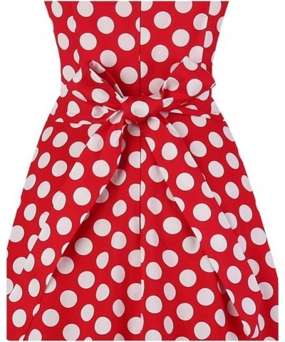 Women's Square Neck Dress Vintage 1950s Cocktail Party Dress with Puff Sleeves Red White Dots $13.02 Dresses