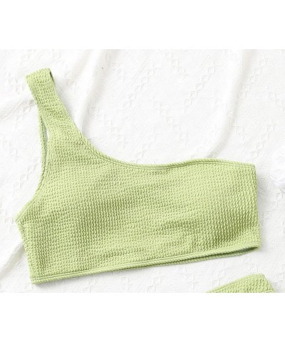 Women's One Shoulder Bikini Swimsuit Top Ribbed Padded Bathing Suit Bandeau Top… Grass Green $10.75 Swimsuits