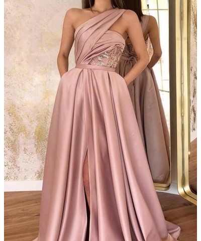 One Shoulder Prom Dresses for Women 2024 Long Slit Satin Ball Gown Formal Evening Gowns with Pockets Lime Green $38.22 Dresses