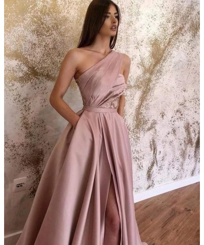 One Shoulder Prom Dresses for Women 2024 Long Slit Satin Ball Gown Formal Evening Gowns with Pockets Lime Green $38.22 Dresses