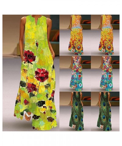 Summer Dresses for Women Floral Print Maxi Dress with Pockets Long Dress Sleeveless Sundress Blue $11.39 Activewear