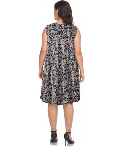 Women's Swing Sundress Causal Sleeveless Plus Size Summer T-Shirt Tank Dress with Pockets Blue Paisley Floral $15.36 Dresses