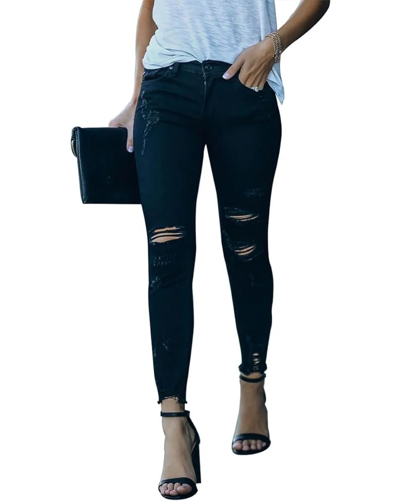 Women's Ripped Skinny Jeans Distressed Stretchy Denim Pants M007-black $24.07 Jeans