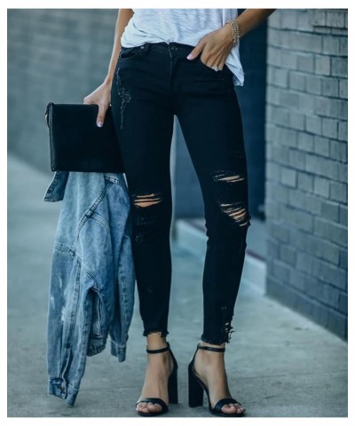 Women's Ripped Skinny Jeans Distressed Stretchy Denim Pants M007-black $24.07 Jeans