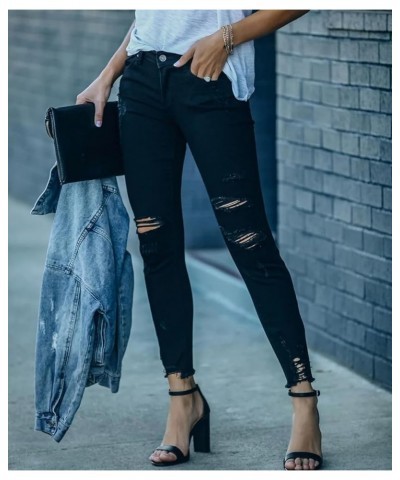 Women's Ripped Skinny Jeans Distressed Stretchy Denim Pants M007-black $24.07 Jeans