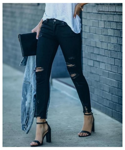 Women's Ripped Skinny Jeans Distressed Stretchy Denim Pants M007-black $24.07 Jeans