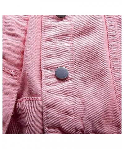 Denim Jacket For Women Stretch Soild Color Long Sleeve Button Down Short Jean Jacket Oversized Lapel Coat With Pockets Pink $...