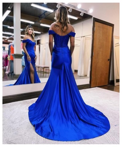 Off Shoulder Lace Appliques Satin Prom Mermaid Dresses for Women 2024 Long Split Formal Evening Gown CM263 Hot Pink $38.25 Dr...