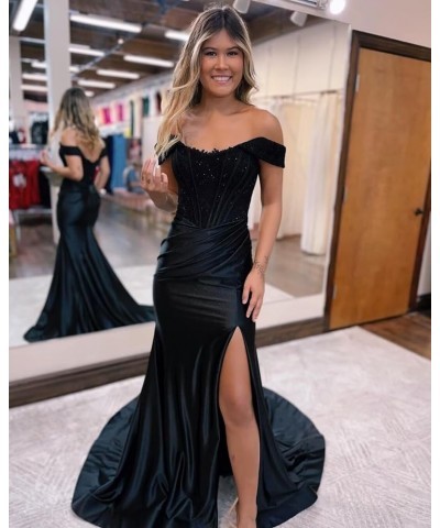 Off Shoulder Lace Appliques Satin Prom Mermaid Dresses for Women 2024 Long Split Formal Evening Gown CM263 Hot Pink $38.25 Dr...