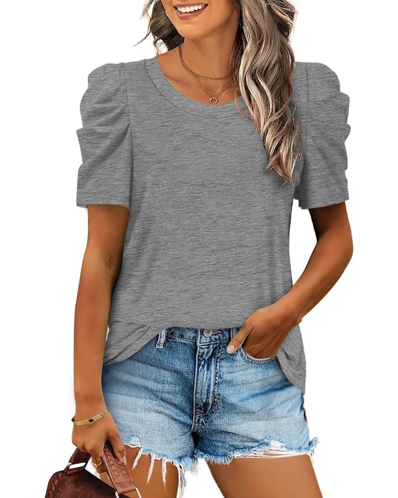 Women's Shirts Crewneck Puff Sleeve Tops Dressy Casual Tshirts Flowy 02b-grey $11.89 T-Shirts