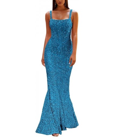 Women's Sequin Mermaid Prom Dresses 2024 Long Spaghetti Strap Sparkly Bodycon Formal Party Evening Gowns Peacock Blue $29.16 ...