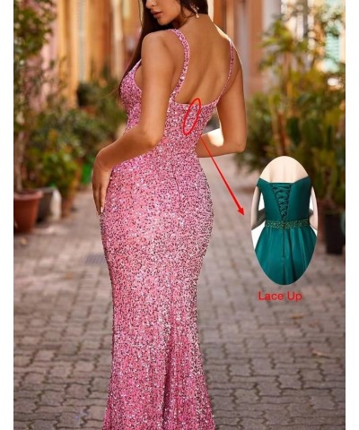 Women's Sequin Mermaid Prom Dresses 2024 Long Spaghetti Strap Sparkly Bodycon Formal Party Evening Gowns Peacock Blue $29.16 ...