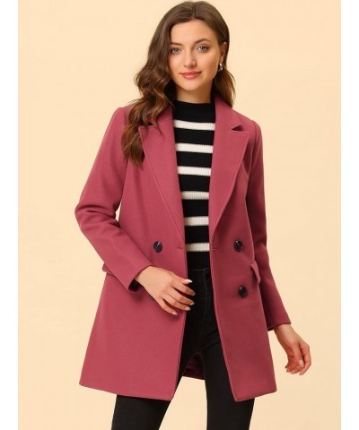 Women's Notch Lapel Double Breasted Belted Mid Long Outwear Winter Coat Watermelon Red $36.90 Coats