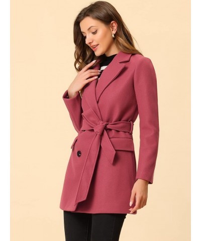 Women's Notch Lapel Double Breasted Belted Mid Long Outwear Winter Coat Watermelon Red $36.90 Coats