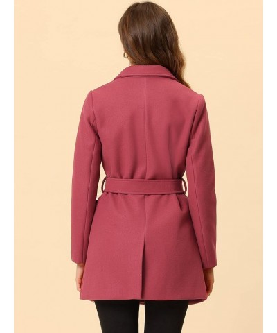 Women's Notch Lapel Double Breasted Belted Mid Long Outwear Winter Coat Watermelon Red $36.90 Coats